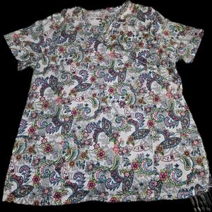 Colorful Paisley Floral Scrub Top